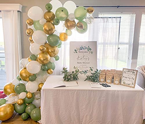 GIHOO 137PCS Sage Green Balloon Garland Arch Kit White Gold Confetti Balloons Retro Green Balloon and Gold Metallic Chrome Latex Balloons Set for Wedding Birthday Balloons Baby Shower Decorations