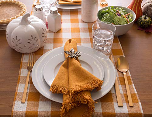 DII Heavyweight Fringed Check Tabletop Collection, Table Runner, 14x72, Pumpkin Spice