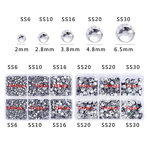 Nibiru 6616pcs Hotfix Rhinestones 5 Mixed Sizes FlatBack Crystal Rhinestones for Crafts Round Glass Gems with Tweezers and Picking Rhinestones Pen(Clear)