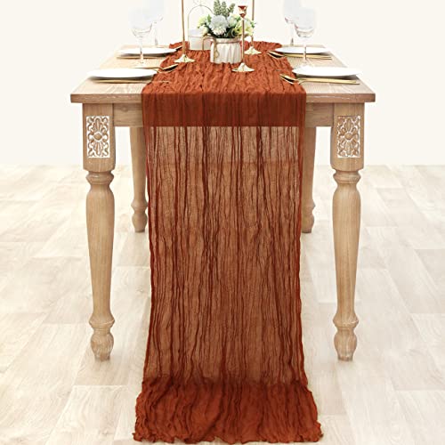 Socomi Cheesecloth Table Runner 10ft Gauze Boho Rustic Terracotta Cheese Cloth Table Runner for Wedding Bridal Shower Fall Thanksgiving Christmas Decoration