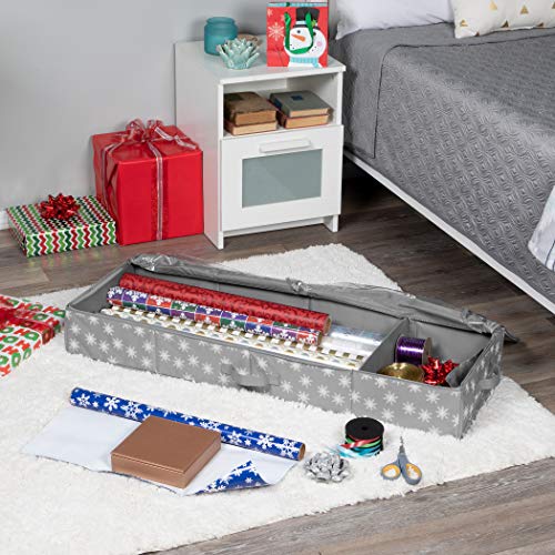 Wrapping Paper Storage Container – Fits up to 27 Rolls 1 3/8” Diam. - Underbed Gift Wrap Organizer Bags, Wrapping Paper Rolls, Ribbon, and Bows - Under Bed- Durable Material 600D - Up to 40" Rolls