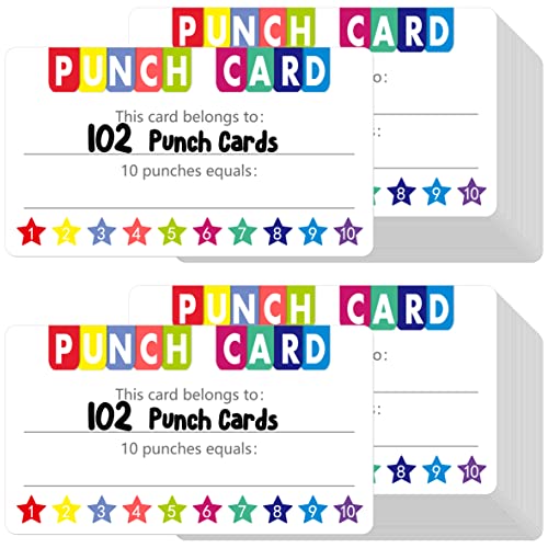 102 PCS Punch Cards, Star Shaped Incentive Reward Cards Business Size Student Award Cards Boost Creativity & Skills Development for Business, Classroom, Kids Behavior, Students, Teachers, 3.5” x 2”