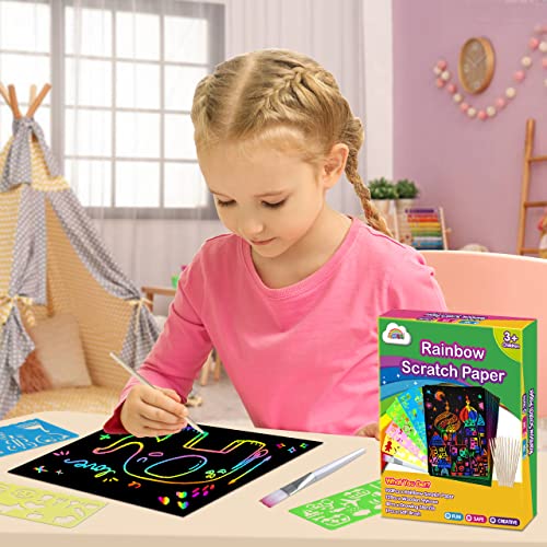ZMLM Rainbow Scratch Paper Kit: 117Pcs Magic Art Craft Stuff Supplies Black Drawing Pad for Age 3-12 Kids Children Girl Boy DIY Toy Activity Educational|Party Faver|Christmas Birthday Gifts