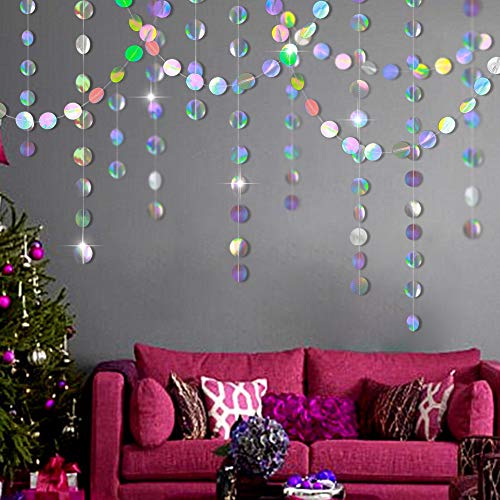 Holographic Circle Garlands Iridescent Party Supplies Hanging Streamer Backdrop Kids Unicorn Mermaid Theme Birthday Party Decorations Baby Shower Graduation Wedding Disco Bachelorette Party Decor