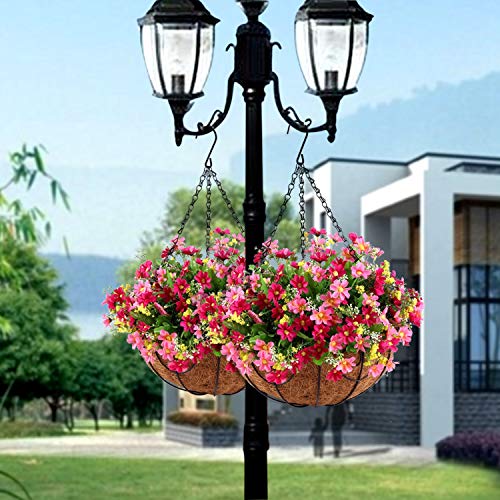 Homsunny Artificial Hanging Flowers Basket,Fake Daisy Flowers,4 Branches Artificial Hanging Plants in 12 Inch Basket for Outdoor Garden Yard Pouch Patio Indoor Home Decoration (Pink)