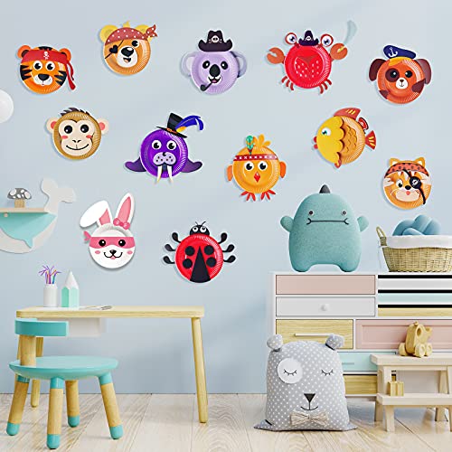 V-Opitos Arts and Crafts Kits for Kids, 12 Pack Paper Plate Crafts, Simple Animal Crafts for Toddler Age of 2, 3, 4, 5 Years Old, Fun Preschool Classroom Activity Project for Boy & Girl