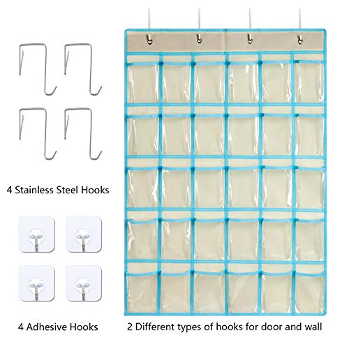 KEEPJOY Classroom Pocket Charts for Cell Phone Calculator Holders, Pocket Organizer for Cell Phone Jail with 30 Clear Pockets Chart Size 33.5 x 24.5 Inch Classroom Pocket Storage (Beige)