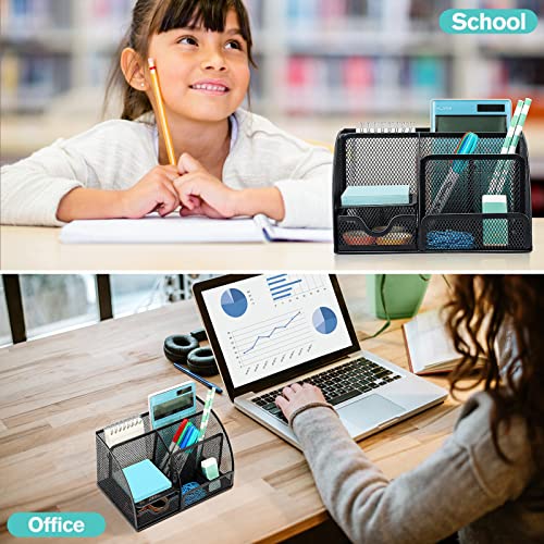 MaxGear Mesh Office Desktop Organizer with Drawer, Metal Stationary Black Desk Caddy, 6 Compartments, 8.7 x 5.5 x 5 inch, 1 Pack
