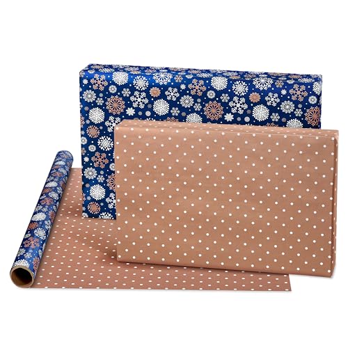 American Greetings 80 sq. ft. Reversible Blue Wrapping Paper Bundle for Christmas, Snowflake, Reindeer, Holiday Test (4 Rolls 30 in. x 8 ft.)