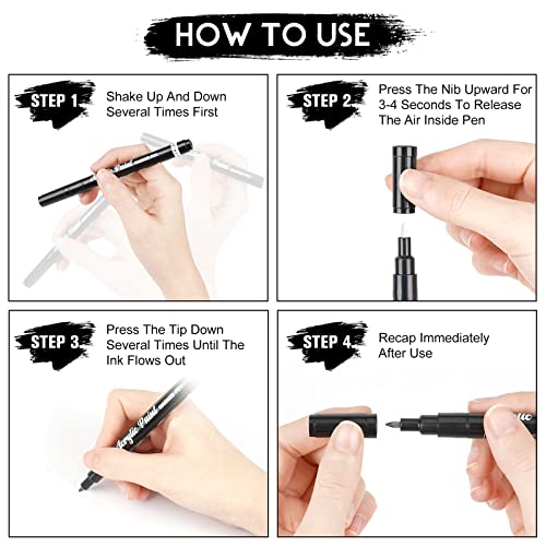 White Paint Pen, 8 Pack 0.7mm Acrylic Paint Pens Acrylic Markers 6 White 2 Black Paint Pens for Rock Painting Wood Canvas Glass Metallic Ceramic Tire Graffiti Paper Drawing, Extra Fine Tip Opaque Ink