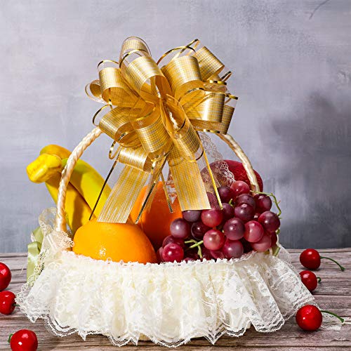 WILLBOND 20 Pieces Pull Bow Gift Wrapping Pull Bow Ribbon Pull Bows for Christmas Wedding Baskets Valentine's Day Bows Multicolor Ribbon Bow for Gift Wrapping (Gold, 6 Inch)