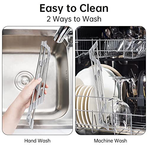 Tomorotec Triangle Roll-Up Dish Drying Rack for Sink Corner Small Foldable Stainless Steel Over The Sink Multipurpose Kitchen Drainer Caddy Organizer Storage Space Saver Shelf Holder (Gray)