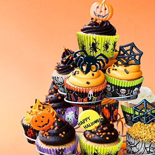600 Pieces Halloween Cupcake Liners Halloween Pumpkin Colorful Donuts Baking Cups Disposable Paper Cupcake Wrappers Muffin Case Trays Baking Wraps for Halloween Birthday Party()