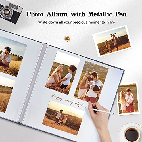 potricher Large Photo Album Self Adhesive 3x5 4x6 5x7 8x10 Pictures Linen Cover 40 Blank Pages Magnetic DIY Scrapbook Album with A Metallic Pen (Gray)