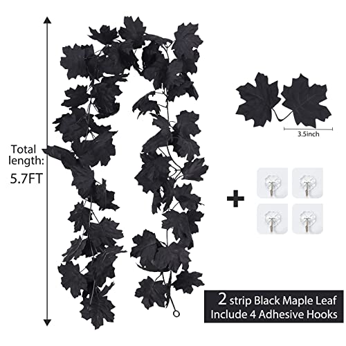 Fall Decor Black Garland, Black Decorations Halloween Garland, Fall Wall Hanging Maple Leaves, Artificial Black Maple Leaf Vine, Halloween Decorations Clearance,Fall Decoration for Home, Pack of 2…