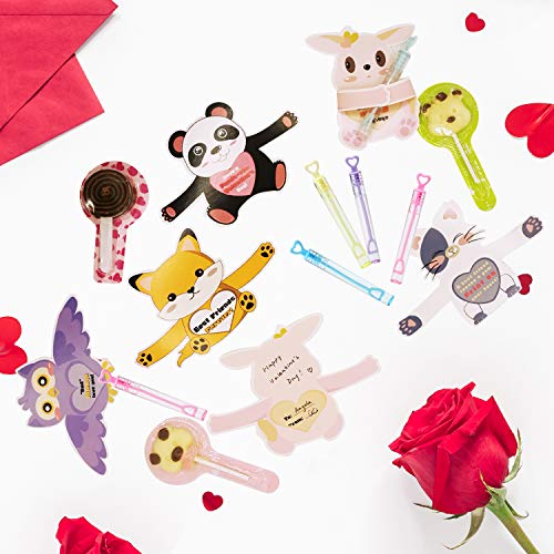 ANYIDEA Valentines Day Cards for Kids Gifts - 32 Bubble Wands 32 Valentines Cards 80 Sticker Dots, Valentine's Day Party Favors, Animal Kids Vday Cards for School Valentines Classroom Exchange