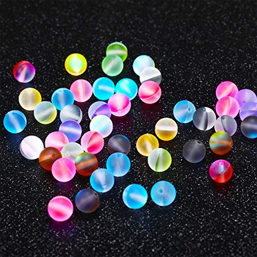 140 Pcs 8 mm Mermaid Glass Beads Bulk Matte Crystal Glass Beads Glass Frosted Moonstone Beads for Jewelry Making Crafts DIY, Multicolor (Bright Color)