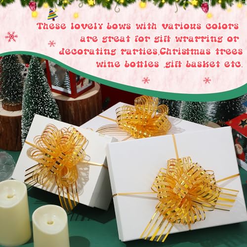 12 Pieces Pull Bow Large Organza Gift Wrapping Pull Bows with Ribbon for Christmas Presents Wedding Gift Wrapping Baskets (Gold,6 inch)