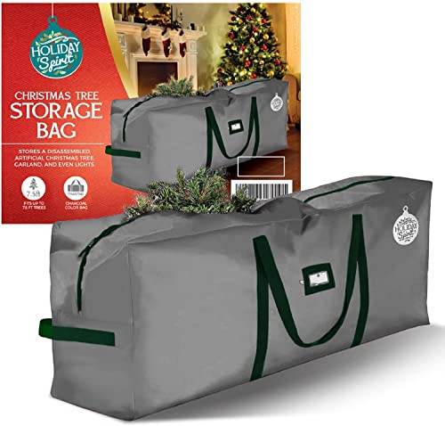 HOLIDAY SPIRIT Christmas Tree Storage Bag - Heavy-Duty Tree Bag with Durable Reinforced Handles & Zipper, Waterproof Storage Bag Protects from Moisture & Dust (Fits a 7.5FT Tree, Charcoal)