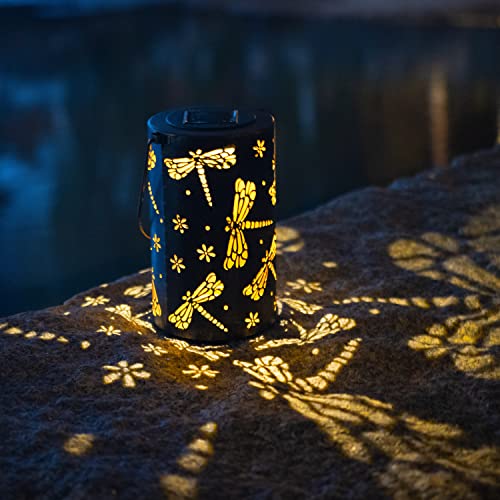 BVGY Solar Lantern Outdoor Garden Decor Hanging Solar Lantern Lights,Metal Dragonfly Decor Outdoor Lantern,Waterproof Led Garden Lantern for Patio, Yard, Table, Pathway(Dragonfly)