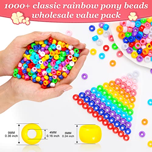 1000+ pcs Pony Beads, Multi-Colored Bracelet Beads for Hair Braids, Crafts, Plastic Beads (Medium Pack, Classic)…