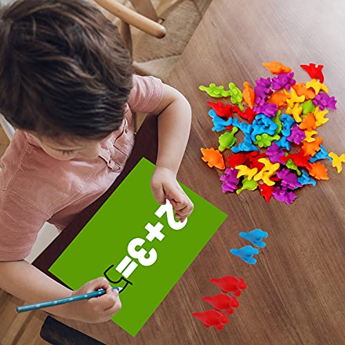 Counting Dinosaurs Toys Matching Games for Kids with Sorting Bowls Toddler Learning Activities Manipulatives Preschool Must Have Counters Montessori Fine Motor Skills Toys Age 2 3 4 5 Years (102 PCS)