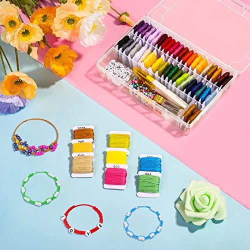 PAXCOO 488Pcs String Bracelet Making Kit, Friendship Bracelet String Kit with 50 Skeins Embroidery Floss Cross Stitch Thread, 400Pcs Friendship Bracelet Beads, 37Pcs Embroidery Tools and Storage Box