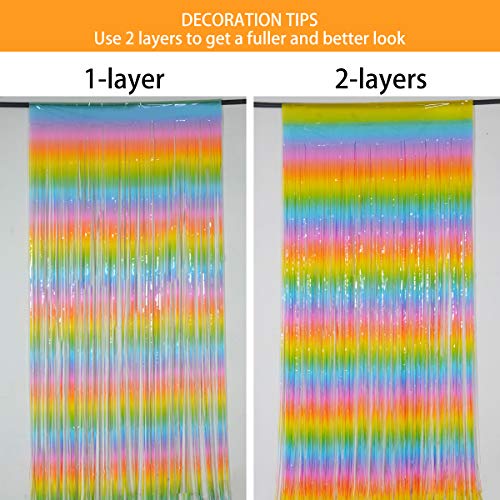 Melsan 2 Pack 3.2 ft x 8.2 ft Tinsel Foil Fringe Curtains Backdrop, Metallic Foil Curtains for Party Photo Booth Props Decoration (Rainbow)