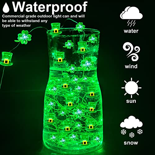 [ Timer ] Shamrocks Leprechaun Hat Lights St. Patrick's Day Decorations 10Ft 40LED Green Lucky Clover Fairy String Lights Battery Power Irish St.Patrick's Decoration Indoor Outdoor Home(Hat Shamrocks)