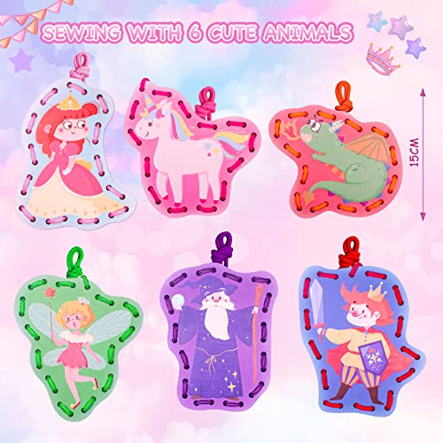 Zeoddler Wooden Fairytale Lacing Card for Kids 3-5, Sewing Cards for Toddlers, Toddler Arts and Craft, Fine Motor Skill Toys, 6 Wooden Panels and 6 Matching Laces, Gift for Boys, Girls