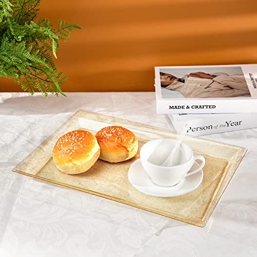 I00000 6 Pack Gold Glitter Plastic Serving Tray, 15" x 10" Crooked Food Trays, Clear Disposable Serving Platter for Parties, Weddings