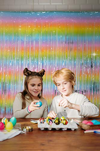 Melsan 2 Pack 3.2 ft x 8.2 ft Tinsel Foil Fringe Curtains Backdrop, Metallic Foil Curtains for Party Photo Booth Props Decoration (Rainbow)