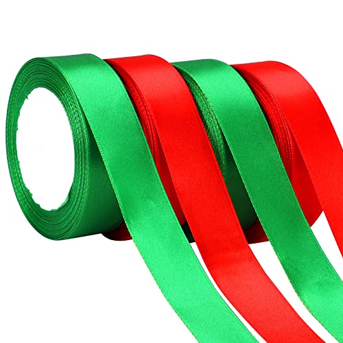 DECYOOL 4 Rolls 100 Yards Christmas Ribbons 1Inch Wide Holiday Satin Ribbons for Gift Wrapping and DIY Craft, Red & Green
