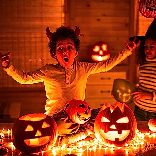 JMEXSUSS 66ft 200 LED Halloween Lights Outdoor, Orange String Lights Indoor Clear Wire, 8 Modes Orange Christmas Lights Plug in for Fall Autumn Harvest Tree Garden Patio Thanksgiving Decorations
