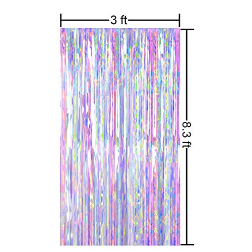 2pcs 3ft x 8.3ft Shiny Corlorful Metallic Tinsel Foil Fringe Curtains Photo Booth Props for Engagement Bridal Shower Bachelorette Baby Shower Bachelorette Holiday Celebration Party Decorations