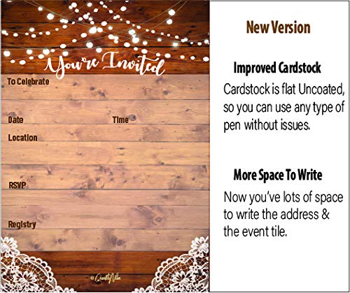 25 rustic invitations & 25 envelopes for wedding, bridal shower, birthdays, engagements, bachelorettes This barn rustic invite style is also great for housewarming, retirement & rehersal parties.