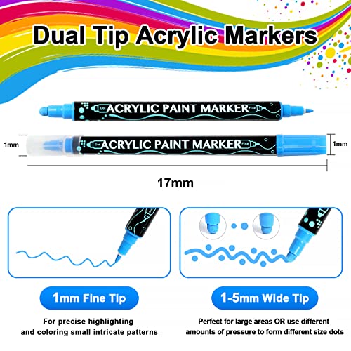 GNIDVSDLF 12 Colors Acrylic Paint Pens,Paint Markers Dual Tip for Wood, Canvas, Stone, Rock Painting, Glass, Ceramic Surfaces,DIY Crafts Making Art Supplies