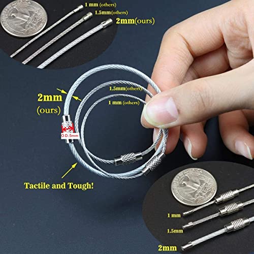 bayite Key Rings Stainless Steel Wire Keychains Cable Heavy Duty Luggage Tags Loops Tag Keepers 2mm Twist Barrel Pack of 12 (Cable length: 6 inches)