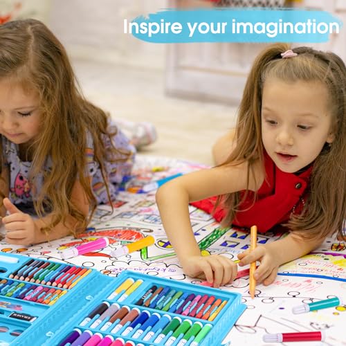 VigorFun Art Kit, Drawing Painting Art Supplies for Kids Girls Boys Teens, Gifts Art Set Case Includes Oil Pastels, Crayons, Colored Pencils, Watercolor Cakes (Blue)