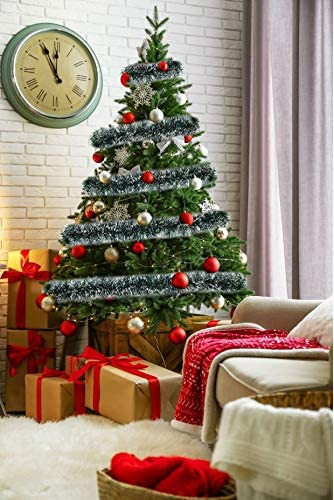 Christmas Tree Pine Green Frost Tip Tinsel Garland Snowy Metallic Streamers Green White Tinsel Garland Celebrate a Holiday Party Ceiling Hanging Decors Indoor and Outdoor Disco Party Supplies
