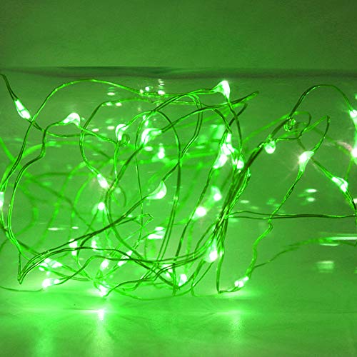 Twinkle Star 33FT 100 LED Silver Wire String Lights, St Patricks Day Fairy Lights Battery Operated LED String Lights for Christmas Wedding Party Home Holiday Decoration, Green