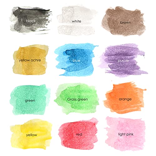 2 Pack Watercolor Paint Set 12 Vivid Colors Includes Watercolour Mixing Palette and 1 Brushe, Perfect For Artists, Beginner Painters, Kids and Adult Painting