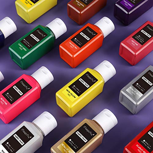 Magicfly Permanent Soft Fabric Paint Set for Clothes 14 Colors 60ML Textile T-shirt Paints, No Heating Needed & Washable Fabric Paints for Crafts, Canvas, T-Shirts, Jeans, Bags, with 3 Brushes
