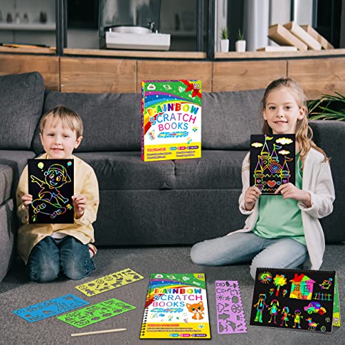 ZMLM Scratch Paper Art Craft Christmas Gift: 2 Pack Rainbow Scratch Art Set for Kids Drawing Coloring Craft Black Magic Art Supplies Kits for Girls Boys Birthday Party Favor Halloween Craft Toys