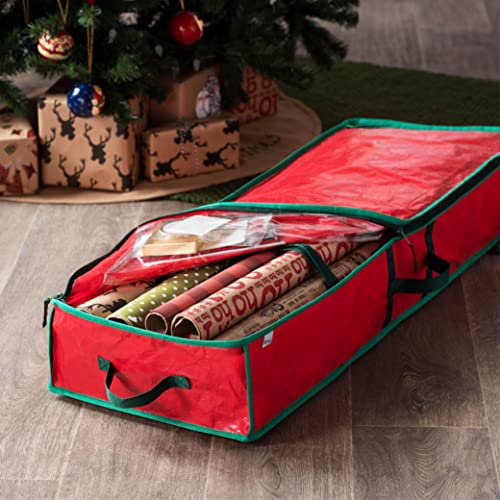 ZOBER Wrapping Paper Storage Containers - 40 Inch Gift Wrapping Organizer Storage W/Interior Pockets - Fits 24 Standard Rolls of Wrapping Paper, Bows, and Ribbons