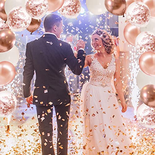 Rose Gold Confetti Balloons, 50 Pack Rose Gold White Balloons and Rose Gold Metallic Balloons for Birthday Wedding Engagement Bachelor Bridal Shower Party Decorations…