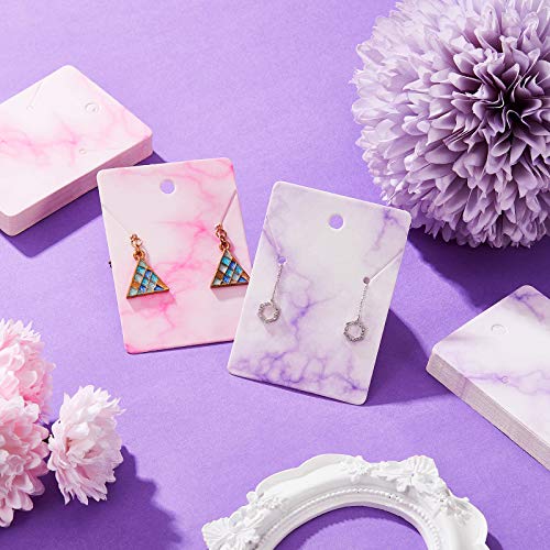 800 Pieces Earring Necklace Card Jewelry Display Earring Holder Cards Set, 200 Pieces Marble Display Card, 200 Pieces Self-Seal Bags, 400 Pieces Earring Backs for Jewelry Display (Purple, Pink)