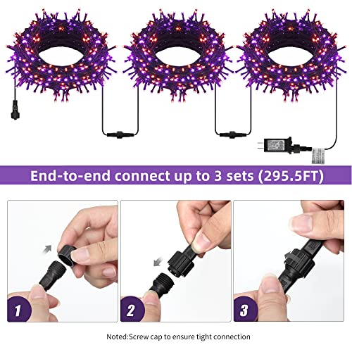300 LED Halloween Lights, 98.5FT Halloween String Lights with 8 Lighting Modes, Waterproof & Connectable Mini Lights, Plug in for Indoor Outdoor Holiday Party Bedroom Decorations (Purple & Orange)
