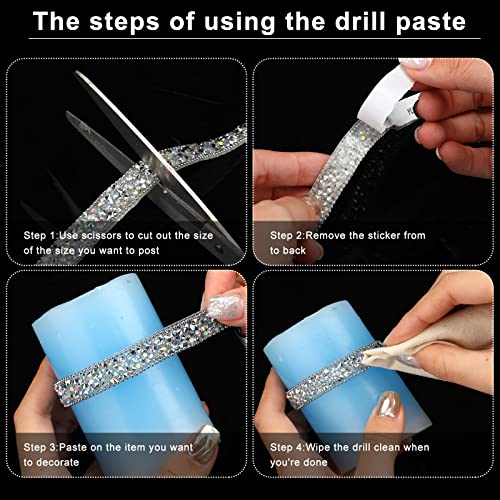 3 Yards Resin Rhinestone Ribbons Self Adhesive Diamond Ribbon Crystal Roll Glitter Bling for DIY Art Crafts (Silver AB Color, 0.4 Inch)