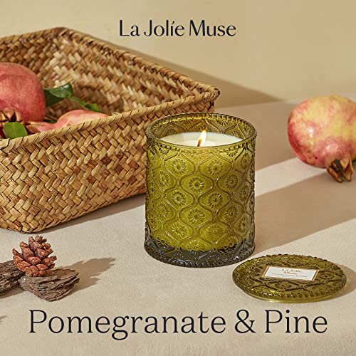 LA JOLIE MUSE Scented Candle, Christmas Candles, Holiday Gifts, Pine Pomegranat Scented Candle, Candles for Home Scented, 50 Hours Long Burning